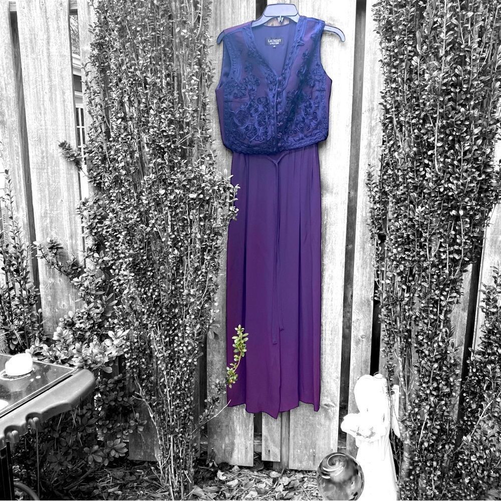 LAUNDRY By Shelli Segal Vintage Embroidered Jumpsuit Size 4 - Picture 2 of 8